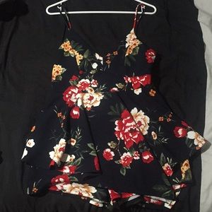 Navy blue with flowers Romper